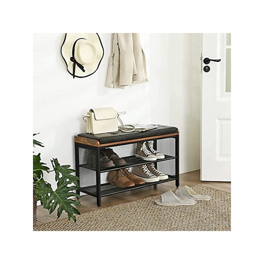 Songmics Ławka w kolorze brązowo-czarnym na buty - 80 x 48 x 30 cm Songmics onesize promocyjna cena Limango Polska