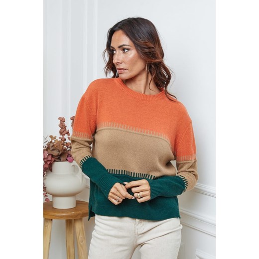 So Cachemire Sweter &quot;Lurcia&quot; w kolorze jasnobrązowo-zielono-pomarańczowym ze sklepu Limango Polska w kategorii Swetry damskie - zdjęcie 187801662