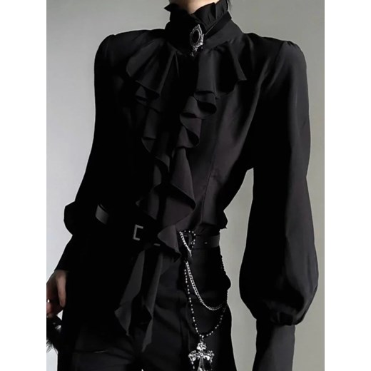Damska koszula z ozdobną falbaną - Czarny S ze sklepu Intimica.pl w kategorii Koszule damskie - zdjęcie 187802952