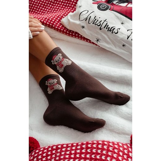 Skarpetki damskie świąteczne brązowe Miś 1283.031, Kolor brązowy, Rozmiar 37-41, Milena ze sklepu Intymna w kategorii Skarpetki damskie - zdjęcie 187804004