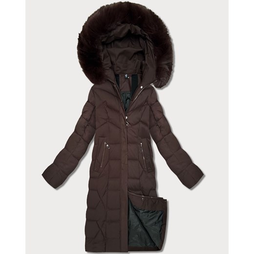 Długa kurtka damska z kapturem brązowa (7665#) ze sklepu goodlookin.pl w kategorii Kurtki damskie - zdjęcie 187805011
