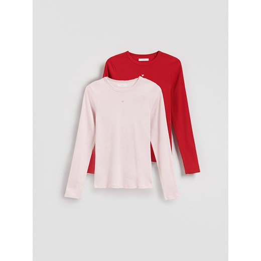 Reserved - Bawełniany longsleeve 2 pack - czerwony ze sklepu Reserved w kategorii Piżamy damskie - zdjęcie 187805291