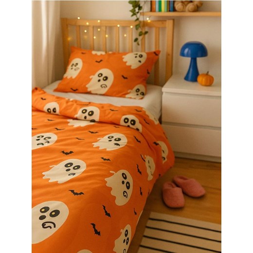 Sinsay - Komplet pościeli z motywem halloweenowym - pomarańczowy Sinsay One Size okazyjna cena Sinsay