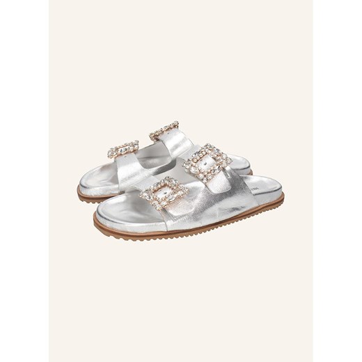 MELVIN &amp; HAMILTON Skórzane klapki &quot;Eve 1&quot; w kolorze srebrnym ze sklepu Limango Polska w kategorii Klapki damskie - zdjęcie 187811862