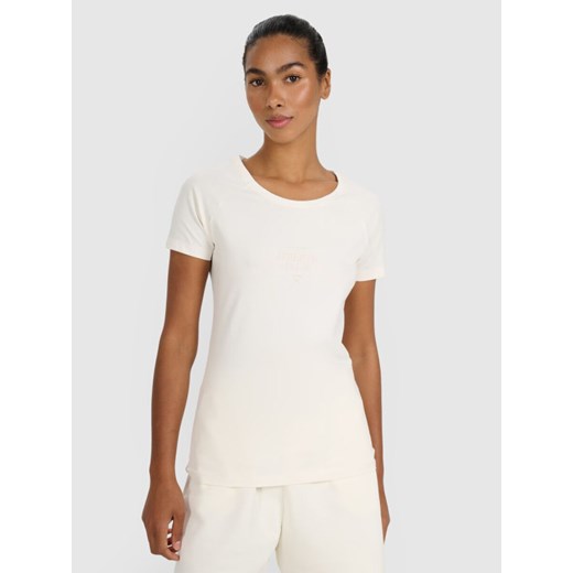 Damski t-shirt z nadrukiem 4F 4FRSS25TTSHF2978 - biały ze sklepu Sportstylestory.com w kategorii Bluzki damskie - zdjęcie 187818003