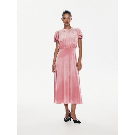 Reserved - Welurowa sukienka midi - brudny róż ze sklepu Reserved w kategorii Sukienki - zdjęcie 187819053