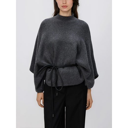 Reserved - Sweter ponczo z paskiem - ciemnoszary ze sklepu Reserved w kategorii Swetry damskie - zdjęcie 187820812