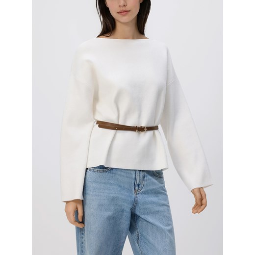 Reserved - Sweter z paskiem - złamana biel Reserved M Reserved