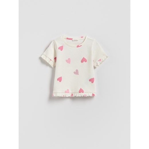 Reserved - Bawełniany t-shirt z nadrukiem - złamana biel ze sklepu Reserved w kategorii Bluzki dziewczęce - zdjęcie 187820923