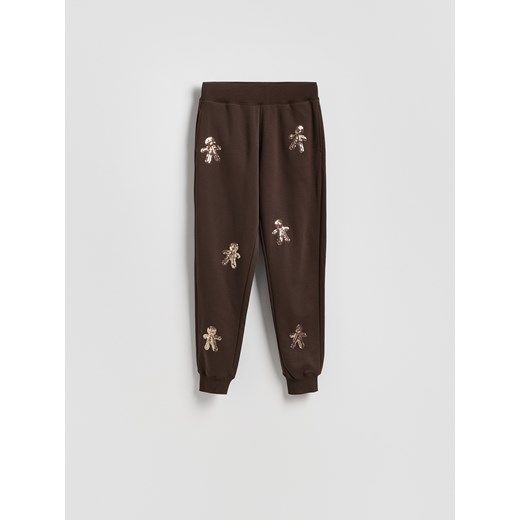 Reserved - Spodnie dresowe z aplikacjami - ciemnobrązowy ze sklepu Reserved w kategorii Spodnie damskie - zdjęcie 187820960