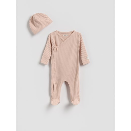 Reserved - Bawełniany komplet z czapką - brudny róż ze sklepu Reserved w kategorii Komplety niemowlęce - zdjęcie 187821073