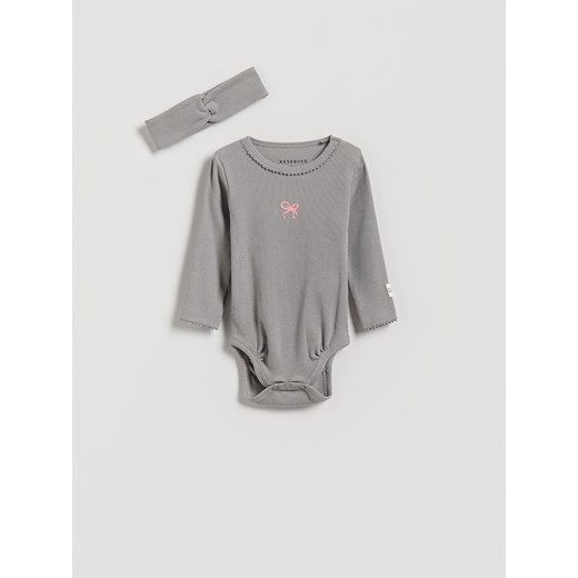Reserved - Bawełniane body z opaską - jasnoszary ze sklepu Reserved w kategorii Body niemowlęce - zdjęcie 187821132