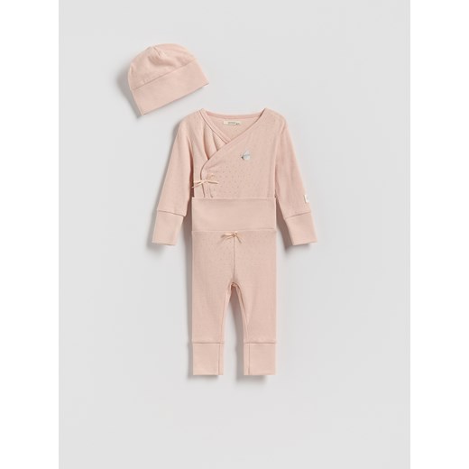 Reserved - Bawełniany komplet z czapką - brudny róż ze sklepu Reserved w kategorii Odzież dla niemowląt - zdjęcie 187821194