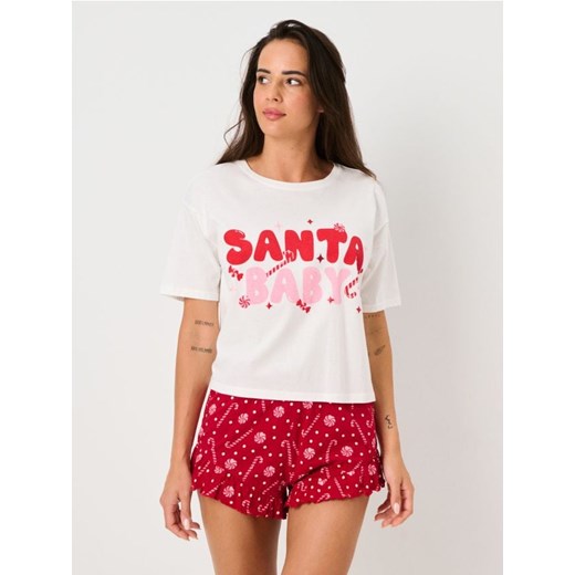 Sinsay - Świąteczna piżama z napisem "Santa Baby" - kremowy ze sklepu Sinsay w kategorii Piżamy damskie - zdjęcie 187821780