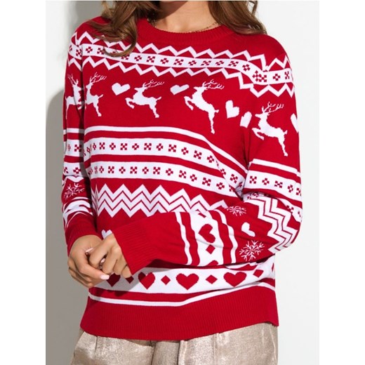 Sinsay - Świąteczny sweter z reniferami - czerwony ze sklepu Sinsay w kategorii Swetry damskie - zdjęcie 187821792