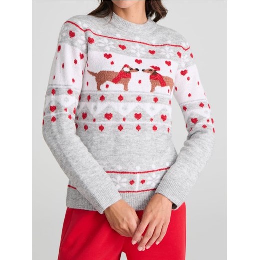 Sinsay - Świąteczny sweter z nadrukiem piesków i serduszek - wielobarwny ze sklepu Sinsay w kategorii Swetry damskie - zdjęcie 187821800
