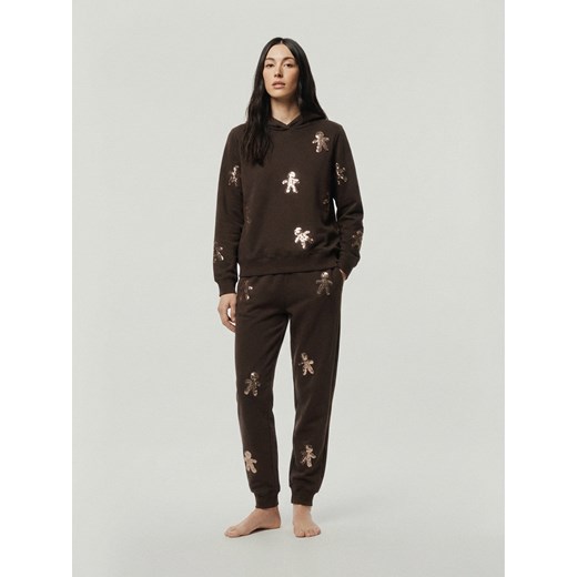 Reserved - Spodnie dresowe z aplikacjami - ciemnobrązowy ze sklepu Reserved w kategorii Spodnie damskie - zdjęcie 187823990