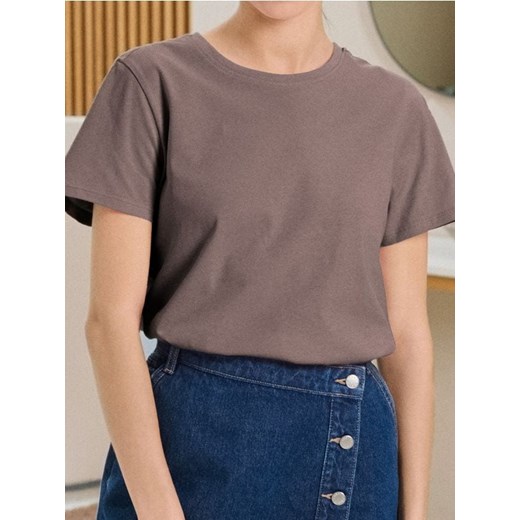 Sinsay - Bawełniana koszulka basic - brązowy ze sklepu Sinsay w kategorii Bluzki damskie - zdjęcie 187825190