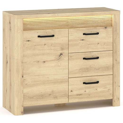 Komoda z 3 szufladami i podświetleniem LED dąb artisan C4-T26 ze sklepu Edinos.pl w kategorii Komody - zdjęcie 187829432