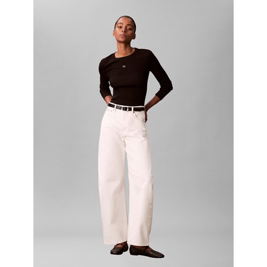 Calvin Klein Jeans Damska koszulka z długim rękawem Kobiety Bawełna czarny jednolity ze sklepu vangraaf w kategorii Bluzki damskie - zdjęcie 187831252