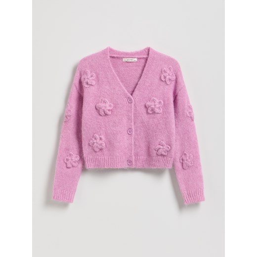 Reserved - Kardigan z kwiatową aplikacją - fioletowy ze sklepu Reserved w kategorii Swetry dziewczęce - zdjęcie 187831794
