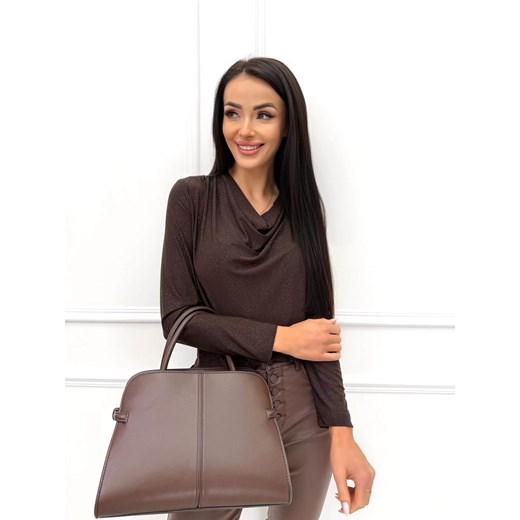 Ciemnobrązowa Połyskująca Bluzka z Lejącym Dekoltem Modnakiecka.pl 42 ModnaKiecka.pl