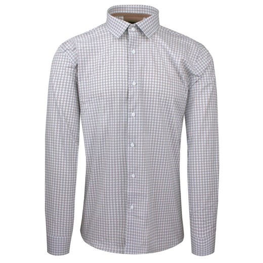 Bawełniana Koszula Elegancka, Slim - Victorio - Brązowo-Niebieski Drobny Wzór KSDWVCTO811SL ze sklepu JegoSzafa.pl w kategorii Koszule męskie - zdjęcie 187847443