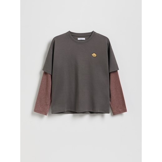 Reserved - Bawełniana bluzka z naszywką - ciemnoszary ze sklepu Reserved w kategorii Bluzki dziewczęce - zdjęcie 187849240