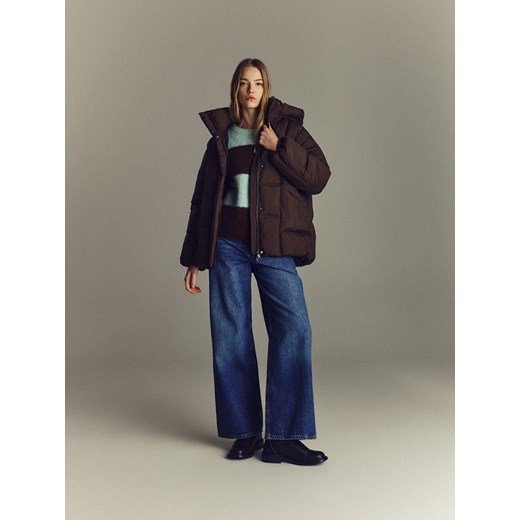 Reserved - Pikowana kurtka z kapturem - ciemnobrązowy ze sklepu Reserved w kategorii Kurtki damskie - zdjęcie 187849521