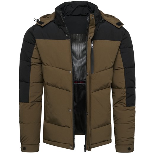 Kurtka męska ocieplana z odczepianym kapturem czarno-khaki Recea ze sklepu Recea.pl w kategorii Kurtki męskie - zdjęcie 187849922