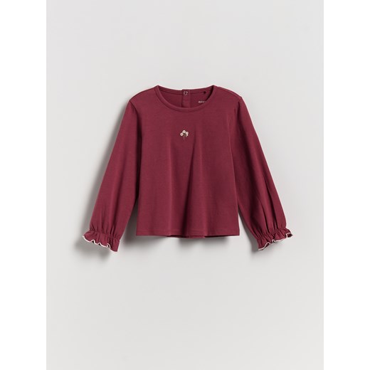 Reserved - Bawełniana koszulka z haftem - karminowy ze sklepu Reserved w kategorii Bluzki dziewczęce - zdjęcie 187853872