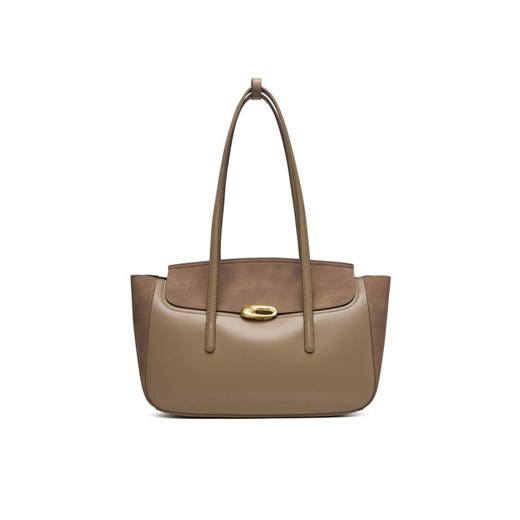 Torebka Calvin Klein Hardware Brushed Flap Tote Bag LV04F3336G Beżowy ze sklepu eobuwie.pl w kategorii Torby Shopper bag - zdjęcie 187855473
