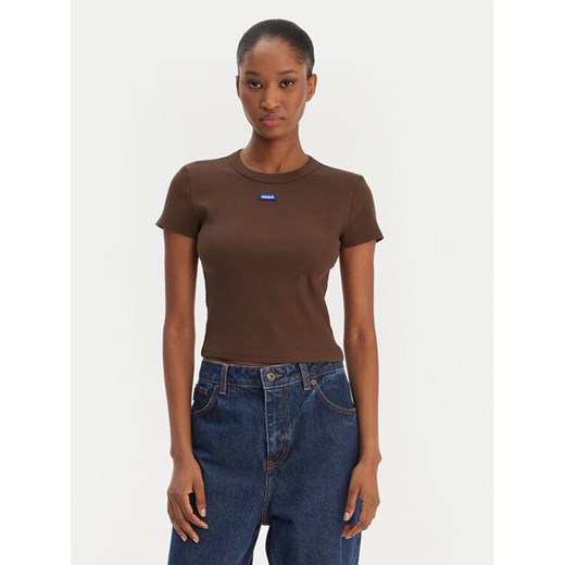HUGO T-Shirt Baby 50510749 Brązowy Slim Fit ze sklepu MODIVO w kategorii Bluzki damskie - zdjęcie 187855760
