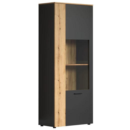 Wysoka witryna z lamelami grafit + dąb evok E0-B65 ze sklepu Edinos.pl w kategorii Regały i witryny - zdjęcie 187856391