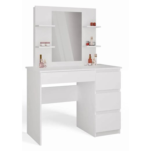 Biała prawostronna toaletka z lustrem i regałem  W4-Z10 ze sklepu Edinos.pl w kategorii Toaletki - zdjęcie 187856510