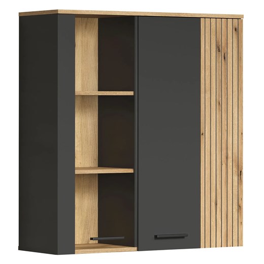 Witryna wisząca do salonu z lamelami grafit + dąb evok E2-G51 ze sklepu Edinos.pl w kategorii Regały i witryny - zdjęcie 187856552