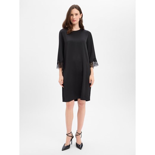 JOOP! Damska satynowa sukienka - Dancia Kobiety Sztuczne włókno czarny jednolity ze sklepu vangraaf w kategorii Sukienki - zdjęcie 187858010