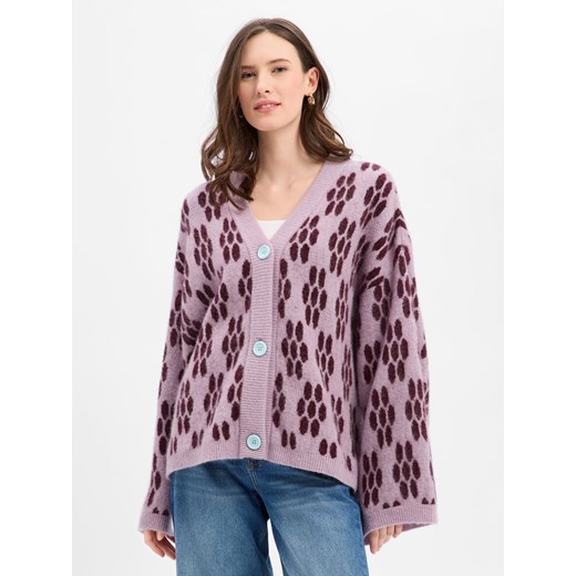 american vintage Damski kardigan z alpaką i lnem - Vito Kobiety Wełna bzowy wzorzysty ze sklepu vangraaf w kategorii Swetry damskie - zdjęcie 187858043