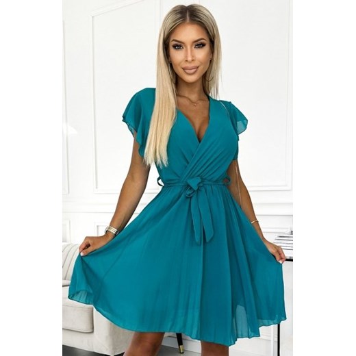 Numoco 424-1 szyfonowa plisowana sukienka z dekoltem i falbankami ze sklepu intimiti.pl w kategorii Sukienki - zdjęcie 187858330