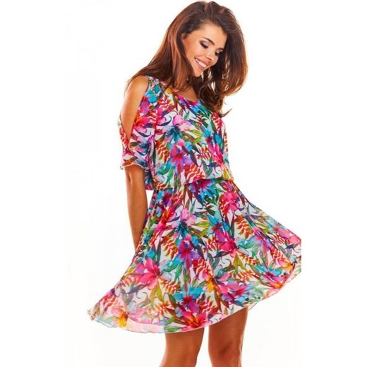 Zwiewna sukienka w kolorowy wzór A295 ze sklepu intimiti.pl w kategorii Sukienki - zdjęcie 187858540