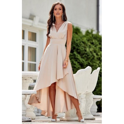 Asymetryczna satynowa sukienka maxi beżowa ze sklepu intimiti.pl w kategorii Sukienki - zdjęcie 187858674