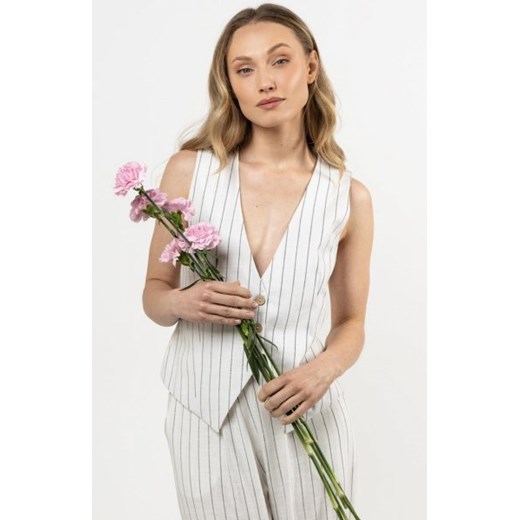 Awama A727 lniana kamizelka w delikatne prążki ze sklepu intimiti.pl w kategorii Marynarki damskie - zdjęcie 187858833