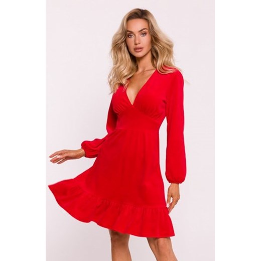 Moe welurowa sukienka z karczkiem czerwona M826 ze sklepu intimiti.pl w kategorii Sukienki - zdjęcie 187858884