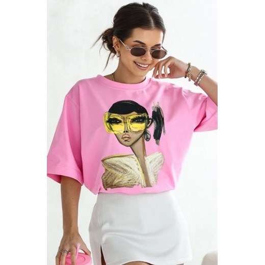 Oversizowy t-shirt damski żółte okulary różowy ze sklepu intimiti.pl w kategorii Bluzki damskie - zdjęcie 187858923