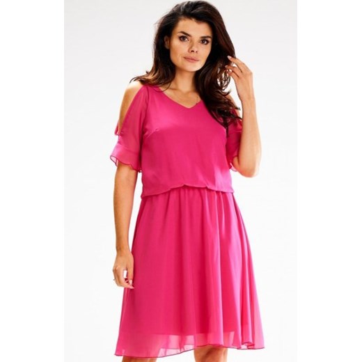 Awama A656 szyfonowa sukienka z rozcięciami różowa ze sklepu intimiti.pl w kategorii Sukienki - zdjęcie 187859274