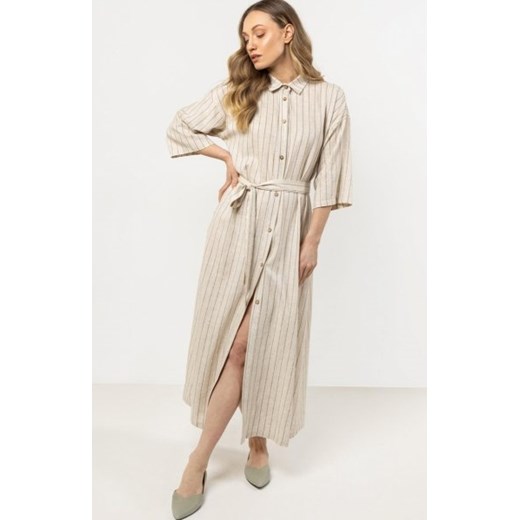 Awama A730 lniana sukienka szmizjerka mocca ze sklepu intimiti.pl w kategorii Sukienki - zdjęcie 187859284