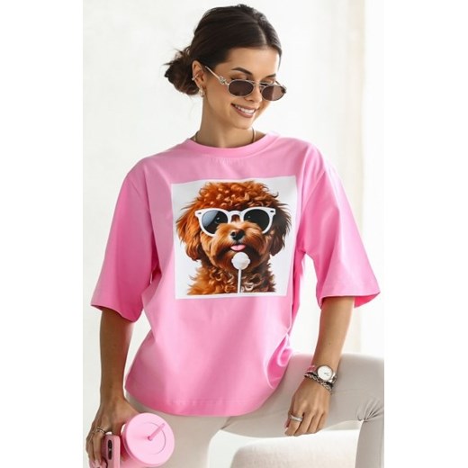 Oversizowy T-shirt z nadrukiem psa Maltipoo ze sklepu intimiti.pl w kategorii Bluzki damskie - zdjęcie 187859290