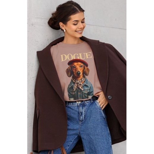 Oversizowy t-shirt damski Dogue cappucino ze sklepu intimiti.pl w kategorii Bluzki damskie - zdjęcie 187859302