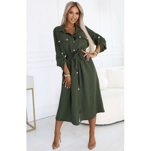 Numoco 531-5 szmizjerka midi ze złotymi guzikami i wiązaniem ze sklepu intimiti.pl w kategorii Sukienki - zdjęcie 187859410