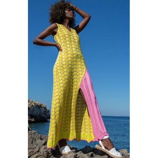 Fobya F1460 długa ażurowa sukienka letnia żółta ze sklepu intimiti.pl w kategorii Sukienki - zdjęcie 187859443